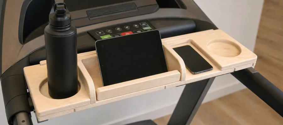 DIY-Laufband-Ablage: Getraenke- und Geraetehalter selbst herstellen