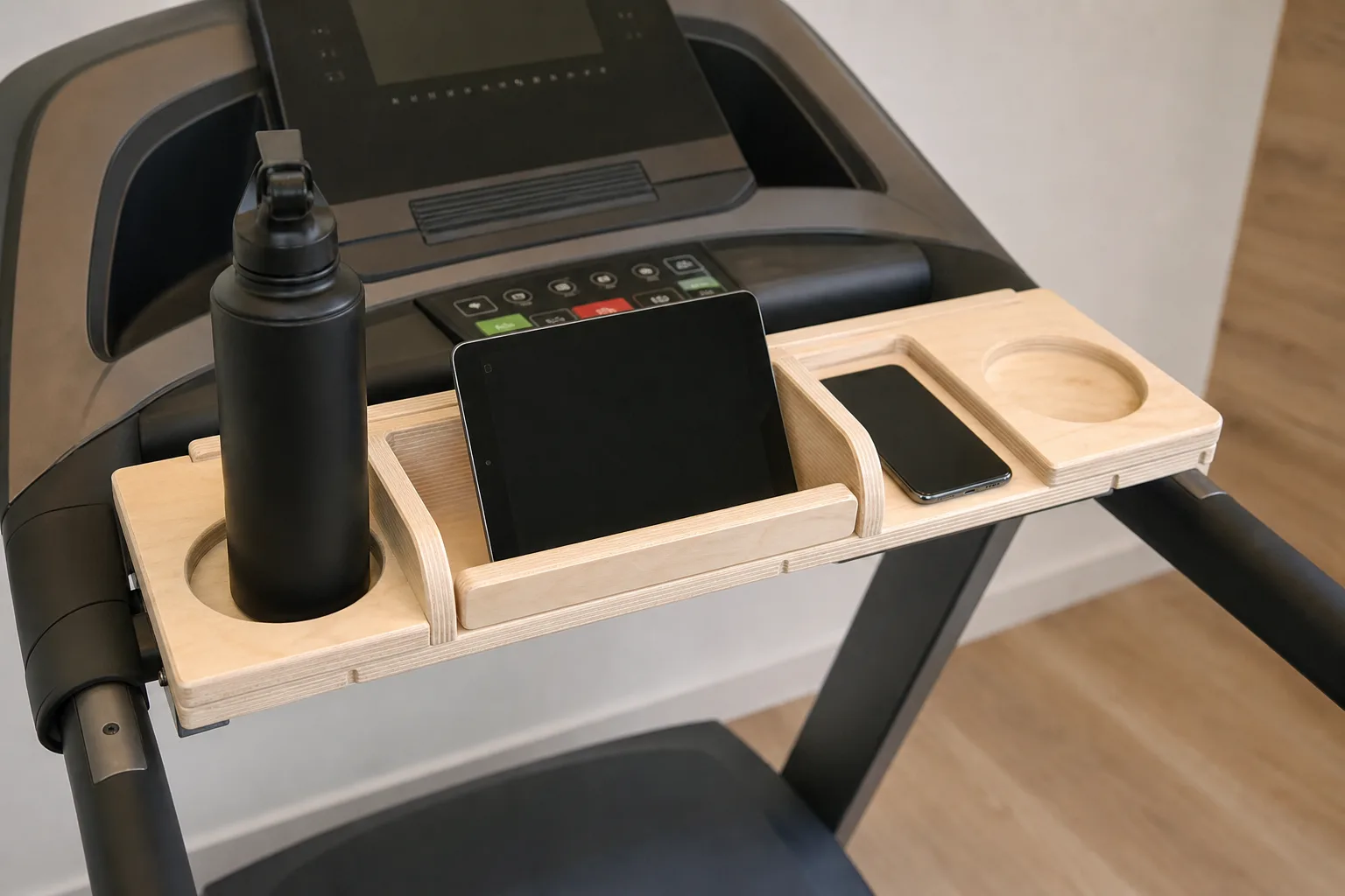 DIY-Laufband-Ablage: Getraenke- und Geraetehalter selbst herstellen